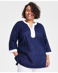 Charter Club - Plus Size 100% Linen Eyelet Tunic Top - Lyst