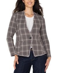 Liverpool Los Angeles - Petite Frayed-trim Plaid Blazer - Lyst