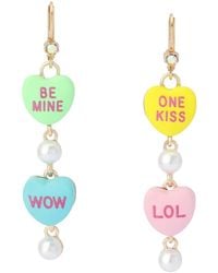 Betsey Johnson - Faux Cultivated Pearl Sweetheart Mismatch Linear Earrings - Lyst