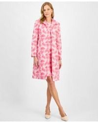 Kasper - Printed Open Front Longline Jacket Jacquard Sleeveless Sheath Dress - Lyst
