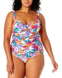 Anne Cole - Plus Size Printed Shirred One-piece Swimsuit - Lyst