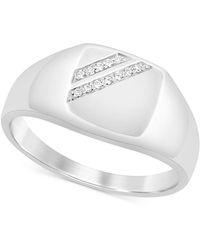 Macy's Diamond Polished Signet Ring (1/20 Ct. T.w.) In 10k Gold - White