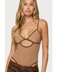 Edikted - Contrast Sheer Mesh Cut Out Bodysuit - Lyst