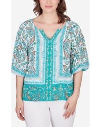 Ruby Rd. - Petite Floral Breeze Puff Sleeve Border Top - Lyst