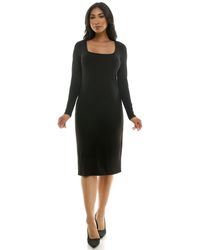 Bebe - Long Sleeve Square Neck Rib Midi Dress - Lyst