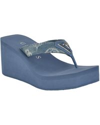 Guess - Demmey Logo Thong Square Toe Wedge Sandals - Lyst