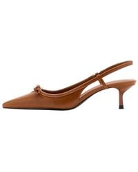 Mango - Pointed-toe Bow Kitten-heel Slingback Pumps - Lyst
