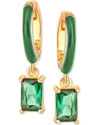 Giani Bernini - Green Cubic Zirconia & Green Enamel Dangle Hoop Earrings In 18k Gold-plated Sterling Silver, Created For Macy's - Lyst