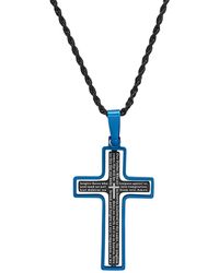 Steeltime - Two-tone Stainless Steel "our Father" English Prayer Spinner Cross 24" Pendant Necklace - Lyst