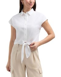Ellen Tracy - Linen Blend Sleeveless Tie Hem Button Down Top - Lyst
