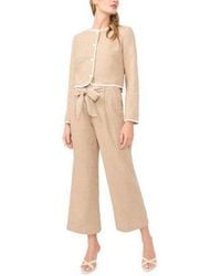 Cece - Contrast Trim Lady Jacket Wide Leg Bow Tie Cropped Pants - Lyst