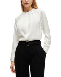 BOSS - Boss By Stretch-silk Crepe De Chine Ruched-neck Top - Lyst