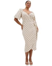 City Chic - Plus Size Claudine Wrap Spot-print Balloon-sleeve Midi Dress - Lyst