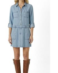 Modenaire - Long-sleeve Button-front Denim Mini Dress - Lyst