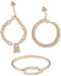 Guess - Tone 3-pc. Set Pave Pretty Punk Bracelets - Lyst
