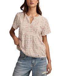 Lucky Brand Cotton Pleated Split-neck Peasant Top in Blue | Lyst