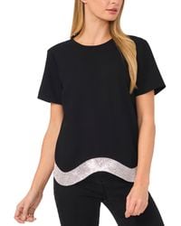 Cece - Rhinestone Wavy Hem Short-sleeve Blouse - Lyst