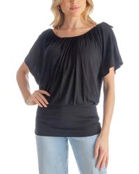 24seven Comfort Apparel - Solid Color Short Sleeve Split Shoulder Top - Lyst