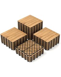 COSTWAY - 30 Pcs Acacia Wood Flooring Tiles 12" X 12" Snap-in-place Patio Tiles For Porch - Lyst