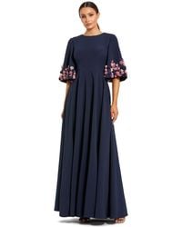 Mac Duggal - Crepe 3/4 Sleeve A-line Gown With Flower Trim - Lyst