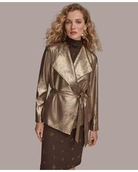 Donna Karan - Metallic Faux Leather Belted Jacket - Lyst