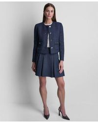 DKNY - Waffle Boucle Button Front Cropped Jacket Waffle Boucle Tweed Pleated Short Skirt - Lyst