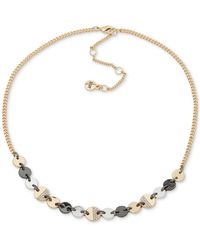 DKNY - Tri-tone Crystal Disc Frontal Necklace - Lyst