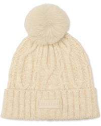 HUNTER - Faux-fur-pom Cable-knit Beanie - Lyst