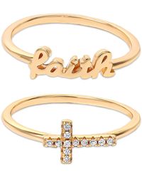 Giani Bernini - 2-pc. Set Cubic Zirconia Cross & Faith Stack Rings In 18k Gold-plated Sterling Silver, Created For Macy's - Lyst