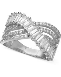 Giani Bernini Cubic Zirconia Triple Row Baguette & Pave Crossover Ring (3 Ct. T.w.) In Sterling Silver Or 18k Gold Over Sterling Silver - Metallic