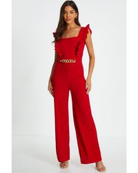 Quiz - Scuba Crepe Chain Front Frill Jumpsuit - Lyst