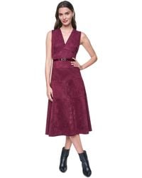 DKNY - Sleeveless V-neck Buckle Belt Midi Dress - Lyst