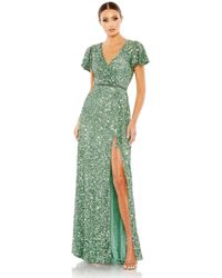 Mac Duggal - Sequined Wrap Over Butterfly Sleeve Draped Gown - Lyst