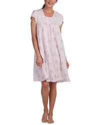Miss Elaine - Smocked Floral Lace-trim Nightgown - Lyst