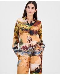 Tahari - Printed Long-sleeve Button-down Blouse - Lyst