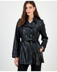BCBGMAXAZRIA - Double Breasted Faux Leather Belted Trench Coat P Xxs Xxl - Lyst