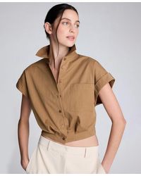 Kenneth Cole - Button Front Collared Cropped Shirt - Lyst