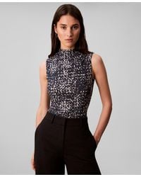 Calvin Klein - Sleeveless Printed Mock-neck Top - Lyst