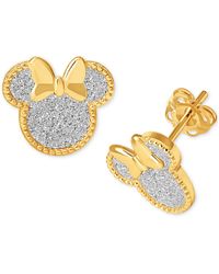 Disney Minnie Mouse Glitter Stud Earrings In 18k Gold-plated Sterling Silver - Metallic