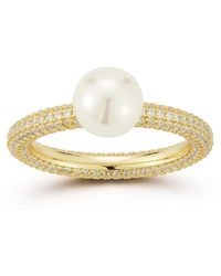 Rachel Zoe - 14k Plated Sterling Silver Pearl Pave Band Ring - Lyst
