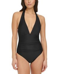 Tommy Hilfiger - One-piece Ribbed Halter-neck Plunge Swimsuit - Lyst