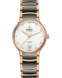 Rado - Swiss Automatic Centrix Diamond Accent Black Ceramic & Rose Gold Pvd Stainless Steel Bracelet Watch 35mm - Lyst