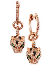Effy - Diamond (3/8 Ct. T.w.) And Tsavorite Accent Panther Drop Earrings In 14k Rose Gold - Lyst