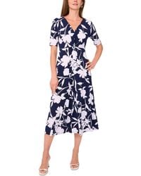 Msk - Floral-print Twist-front Midi Dress - Lyst