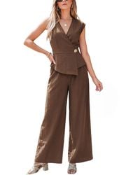 CUPSHE - Wrap V-neck Sleeveless Top And Wide-leg Pants Matching Set - Lyst