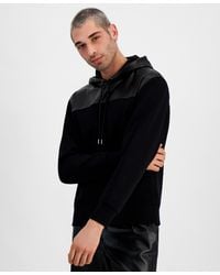 INC International Concepts - Regular-fit Faux-leather Pieced Hooded Sweatshirt - Lyst