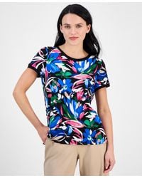 Anne Klein - Petite Printed Button-back Short-sleeve Top - Lyst