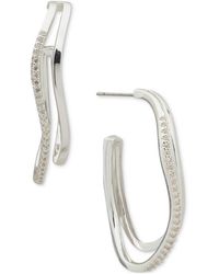 Anne Klein - Silver-tone Pave Double-row Open Hoop Earrings - Lyst