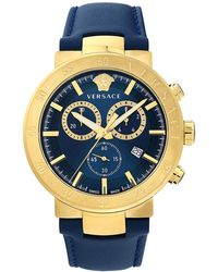 Versace - Swiss Chronograph Urban Mystique Blue Leather Strap Watch 43mm - Lyst