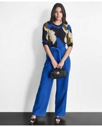 DKNY - Puff Sleeve Sweater Tie Front Pleated Wide Leg Pants - Lyst